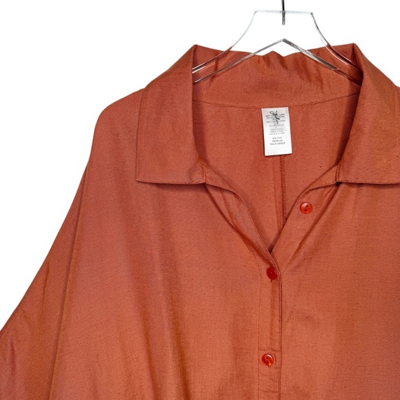 NEW Helen Owen Bri Rust Orange Lagenlook Linen Blend Button Up Tunic Top Sz OS - Picture 2 of 12